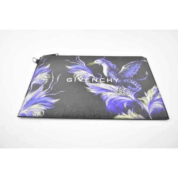 Givenchy Paris Black White Logo Purple Printed Phoenix Bird Zip Pouch Clutch Bag - Picture 6 of 12